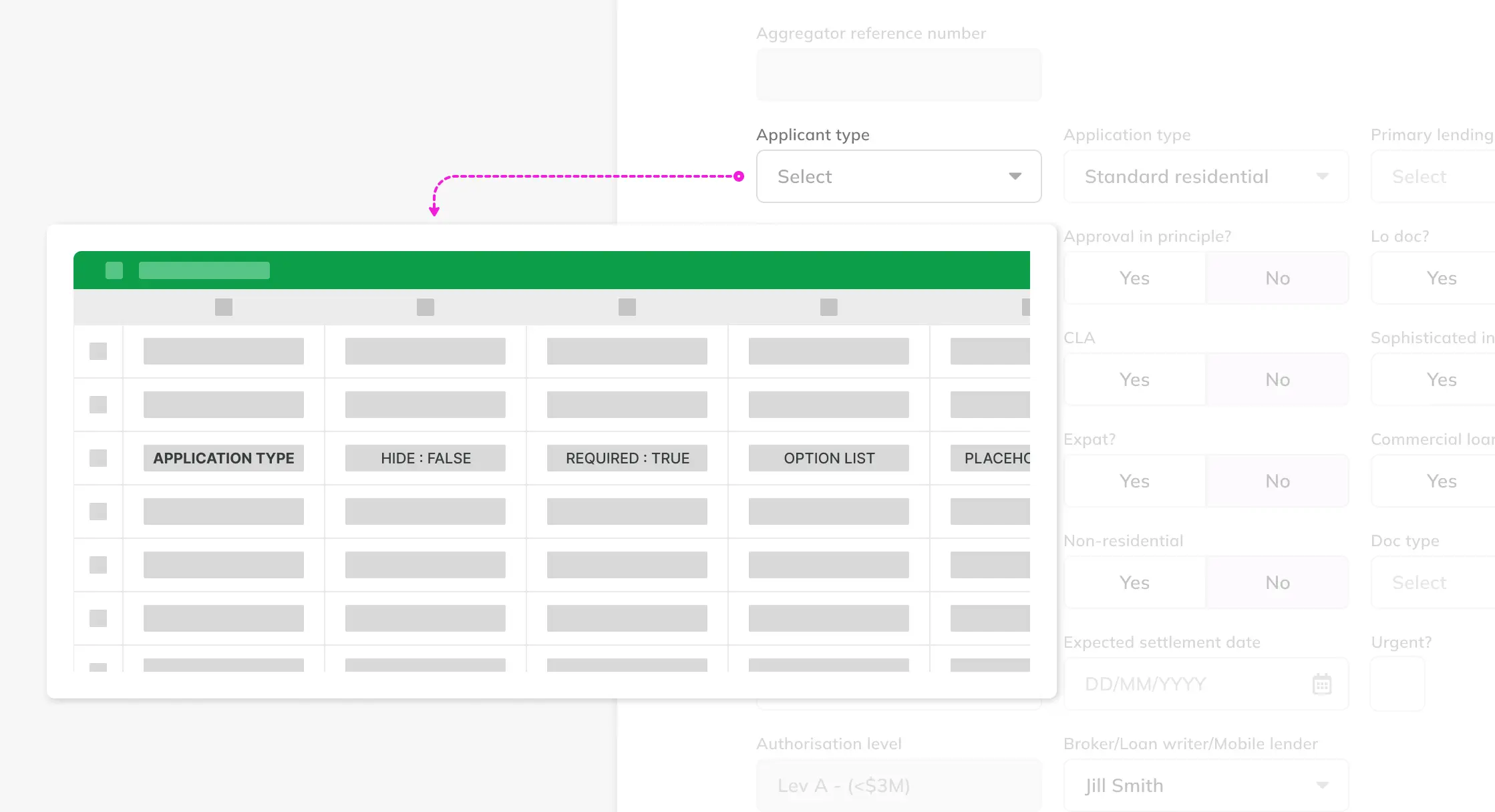 Client setup spreadsheet